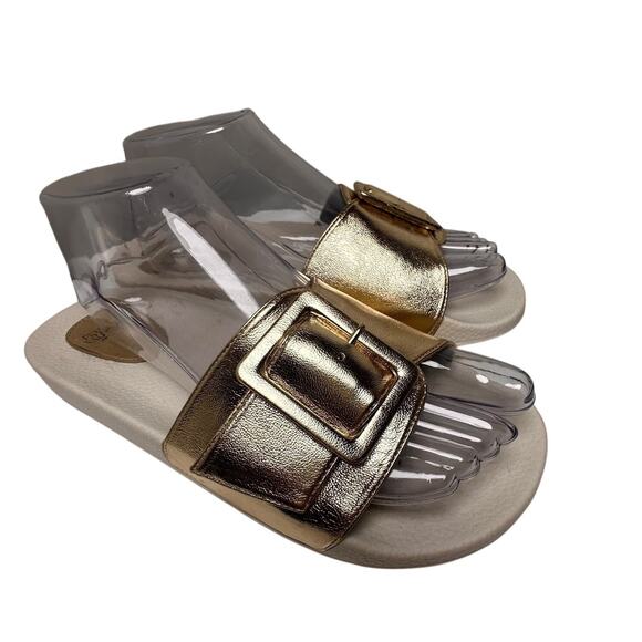 Frances Valentine Gold Slide Sandals - Picture 6 of 15